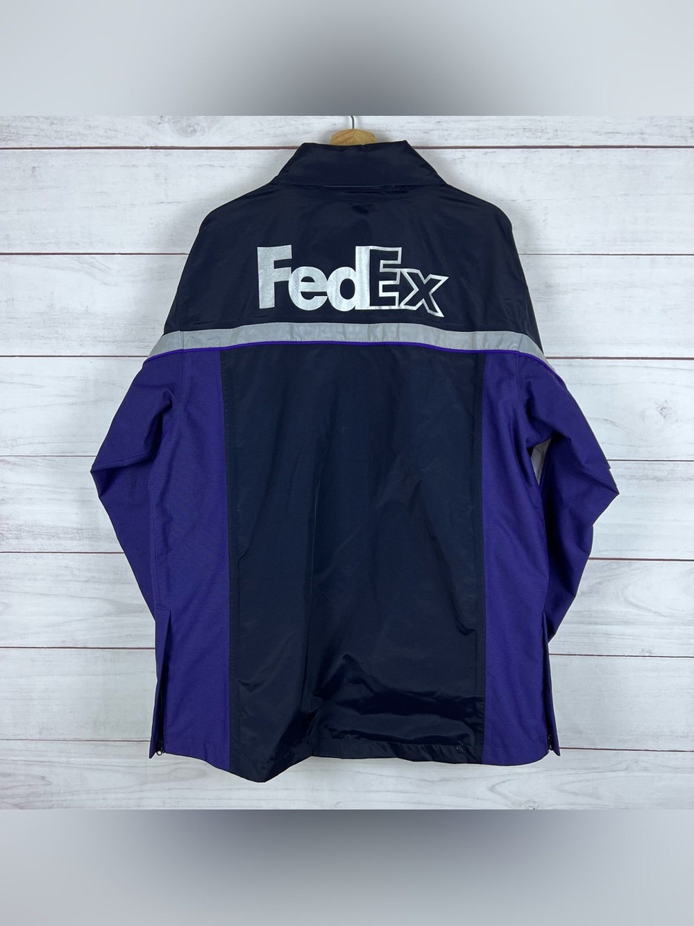FedEx Stan Herman VF Imagewear Reflective Rain Coat Windbreaker Hooded Zip Sz L - Picture 2 of 11